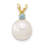 14k 8-8.5mm White Round Freshwater Cultured Pearl and .09BT Blue Topaz Pendant