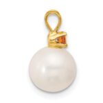 14k 8-8.5mm White Round Freshwater Cultured Pearl and .09CI Citrine Pendant - Image 2