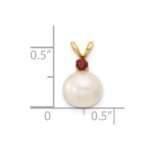 14k 8-8.5mm White Round Freshwater Cultured Pearl and .09GA Garnet Pendant - Image 4