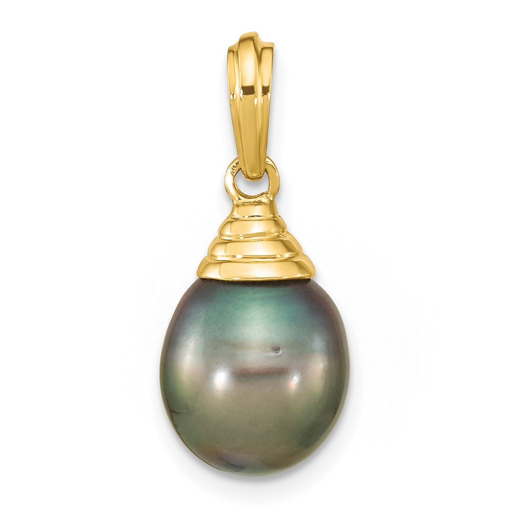 XF760.jpg 14k 9-10mm Black Teardrop Tahitian Saltwater Cultured Pearl Pendant - Image 1