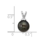 14k White Gold 8-9mm Round Black Tahitian Saltwater Cultured Pearl Pendant - Image 3