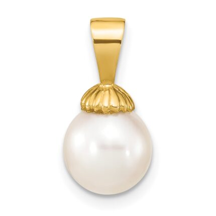 14K 8-9mm White Round Freshwater Pearl Pendant