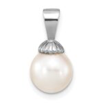 14K White Gold 8-9mm White Round Freshwater Cultured Pearl Pendant