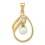 14k 5-6mm White Round Freshwater Cultured Pearl and .05 Carat Diamond Pendant