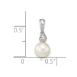 14k White Gold 6-7mm Round White Akoya Saltwater Cultured Pearl and .05 Carat Diamond Pendant - Image 3