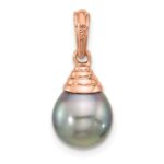 14k Rose Gold 9-10mm Black Teardrop Tahitian Saltwater Cultured Pearl Pendant - Image 3