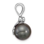 14k White Gold 11-12mm Black Round Tahitian Saltwater Cultured Pearl and .05 Carat Diamond Pendant - Image 2