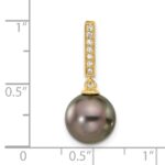 14k 10-11mm Black Round Tahitian Saltwater Cultured Pearl and .07 Carat Diamond Dangle Chain Slide - Image 4