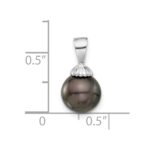14K White Gold 8-9mm Round Black Tahitian Saltwater Cultured Pearl Pendant - Image 4