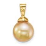 14k Polished 9-10mm Round Golden South Sea Saltwater Cultured Pearl Pendant - Image 3