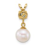 14k Polished 7-8mm Round White Freshwater Cultured Pearl Dangle and Blue Topaz Pendant - Image 3