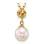 14k Polished 7-8mm Round White Freshwater Cultured Pearl Dangle and Citrine Pendant - Image 3