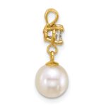 14k Polished 7-8mm Round White Freshwater Cultured Pearl Dangle and White Topaz Pendant - Image 2