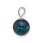14k White Gold Polished 7-8mm Round Black Freshwater Cultured Pearl Pendant - Image 2