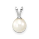 14k White Gold 6-7mm White Round Freshwater Cultured Pearl Pendant - Image 3