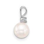 14k White Gold 6-7mm White Round Akoya Saltwater Pearl and .03 Carat Diamond Pendant - Image 2
