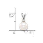 14k White Gold 6-7mm White Round Akoya Saltwater Pearl and .03 Carat Diamond Pendant - Image 4