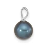 14k White Gold 7-8mm Round Black Akoya Saltwater Cultured Pendant - Image 2