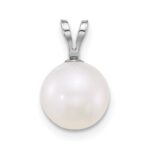 14k White Gold Polished 8-9mm Round White Freshwater Cultured Pearl Pendant