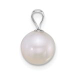 14k White Gold Polished 8-9mm Round White Freshwater Cultured Pearl Pendant - Image 2