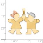 14k Tri-color The Kids Medium Girl on Left and Boy on Right Engravable Kiss Charm - Image 3