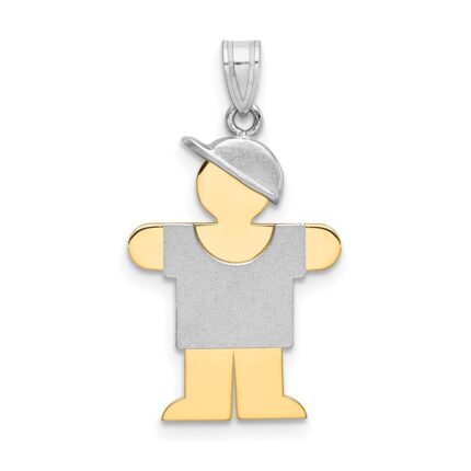 14k Two-tone The Kids Small Boy with Hat on Right Engravable Hugs Charm