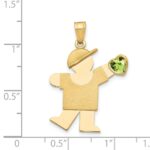 14k The Kids Boy with Light Green CZ August Birthstone Engravable Kiss Charm - Image 2