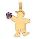 14k The Kids Boy with Purple CZ February Birthstone Engravable Kiss Charm - Image 4