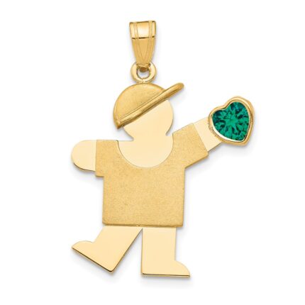 14k The Kids Boy with Green CZ May Birthstone Engravable Kiss Charm