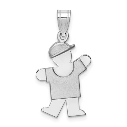 14k White Gold The Kids Small Boy with Hat on Left Engravable Kiss Charm
