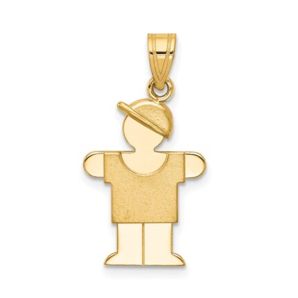 14k The Kids Solid Engravable Small Boy with Hat on Right Hugs Charm