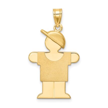14k The Kids Solid Engravable Medium Boy with Hat on Right Hugs Charm