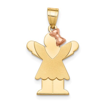 14k Two-tone The Kids Small Girl with Ruffles and Bow on Right Engravable Love Charm
