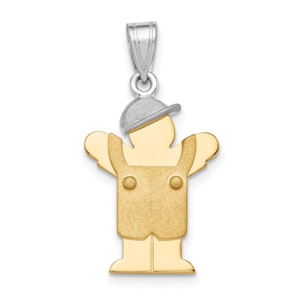 14k Two-tone The Kids Small Boy in Overalls with Hat on Left Engravable Love Charm