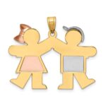 14k Tri-color The Kids Medium Boy on Left and Girl on Right Engravable Kiss Charm - Image 4