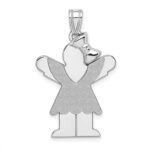 14k White Gold The Kids Medium Girl with Ruffles and Bow on Right Engravable Love Charm