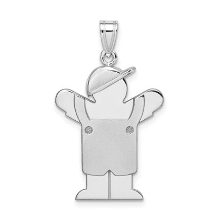 14k White Gold The Kids Medium Boy in Overalls with Hat on Left Engravable Love Charm