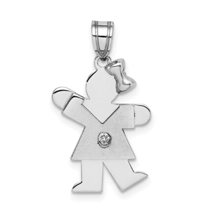 14k White Gold The Kids Small Girl with Bow on Right AA Diamond Kiss Charm