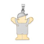 14k Two-tone The Kids Medium Boy in Overalls with Hat on Left AA Diamond Love Pendant
