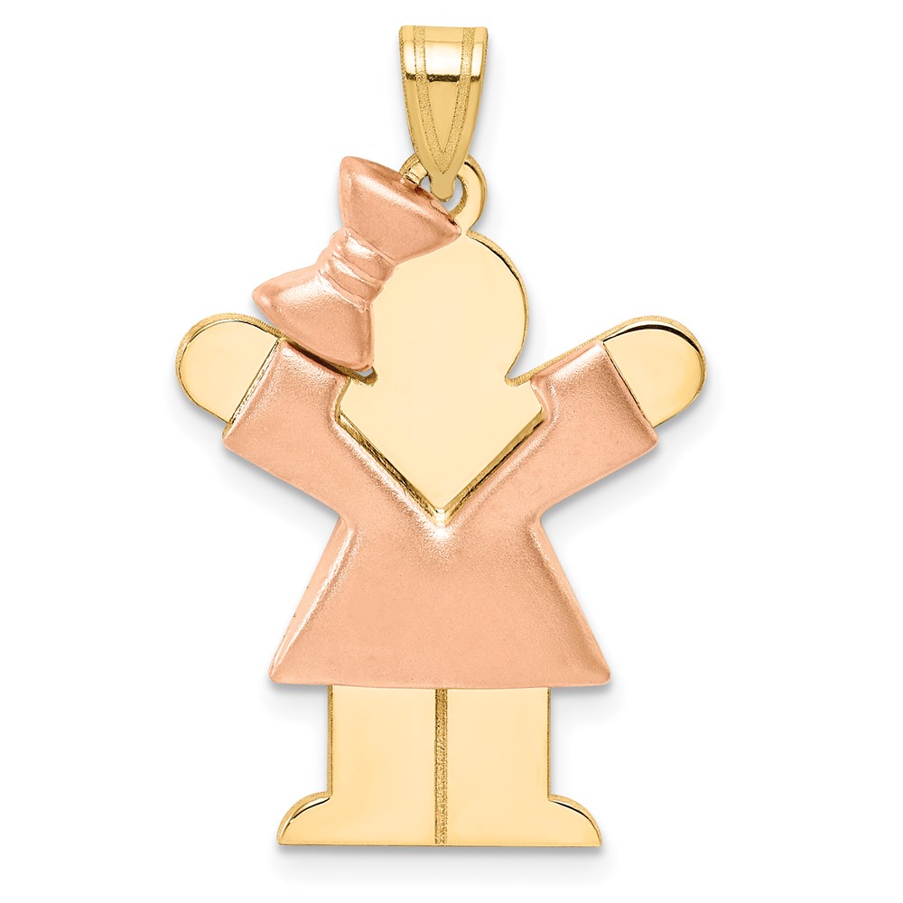 XK586.jpg 14k Two-tone The Kids Medium Puffed Girl with Bow on Left Engravable Love Charm - Image 1