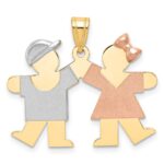 14k Tri-color The Kids Small Boy on Left and Girl on Right Engravable Kiss Charm