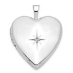 14K White Gold Diamond Star 20mm Heart Locket
