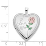 14K White Gold Pink and Green Enamel Rose I LOVE YOU Script 20mm Heart Locket - Image 5