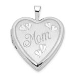 14K White Gold MOM Script with Hearts 20mm Heart Locket
