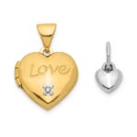 14k Two-tone Diamond LOVE with Poem on Reverse with Heart Charm 12mm Heart Locket