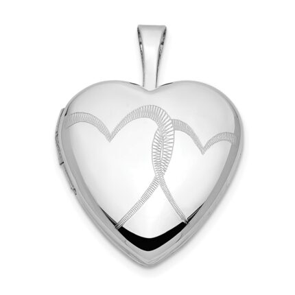14k White Gold Two Interlocked Hearts 16mm Heart Locket