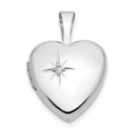 14k White Gold .01ct. Diamond Star 12mm Heart Locket