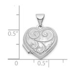 14k White Gold Reversible Swirl Design 15mm Heart Locket - Image 3
