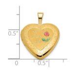 14K Polished and Satin Pink and Green Enamel Rose I LOVE YOU Script 16mm Heart Locket - Image 5