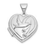 14K White Gold Dove Reversible to TOGETHER FOREVER 15mm Heart Locket